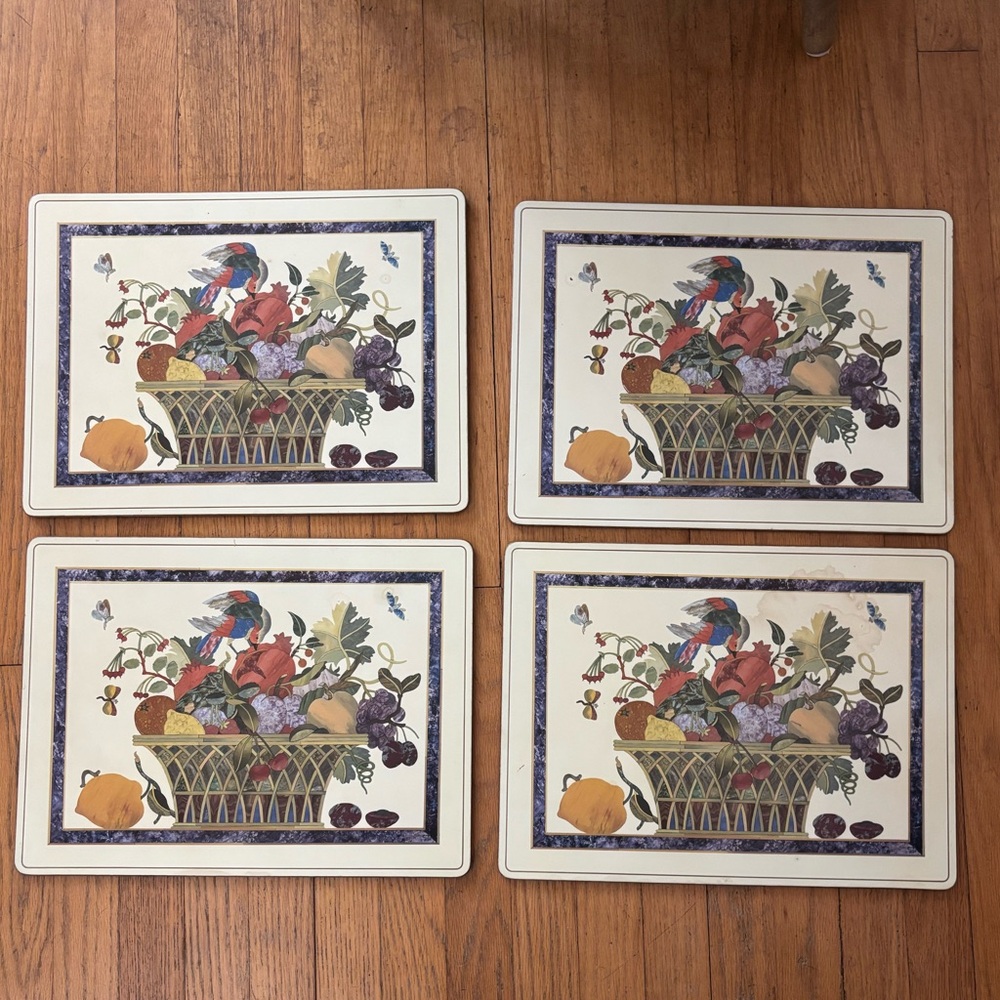 Set of 4 Vintage Pimpernel Venetian Basket Cork Back Placemats 16” x 12”